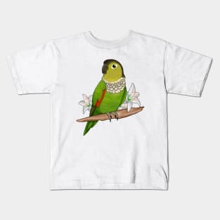 Cute Black Capped Conure with Lillies Kids T-Shirt